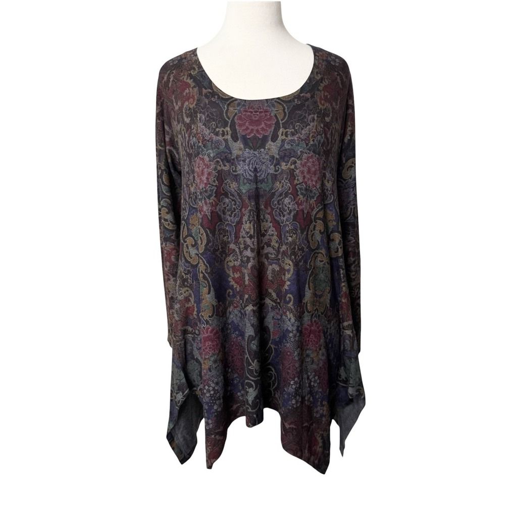 Soft Surroundings Asymmetrical Hem Floral Tunic Shirt Top Long Sleeve Size Small